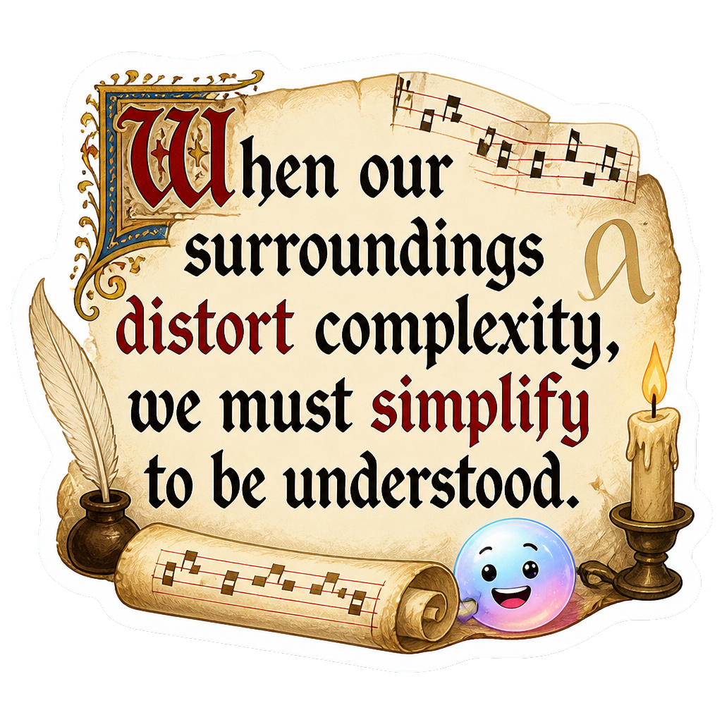 When our surroundings distort complexity, we must simplify to be understood.