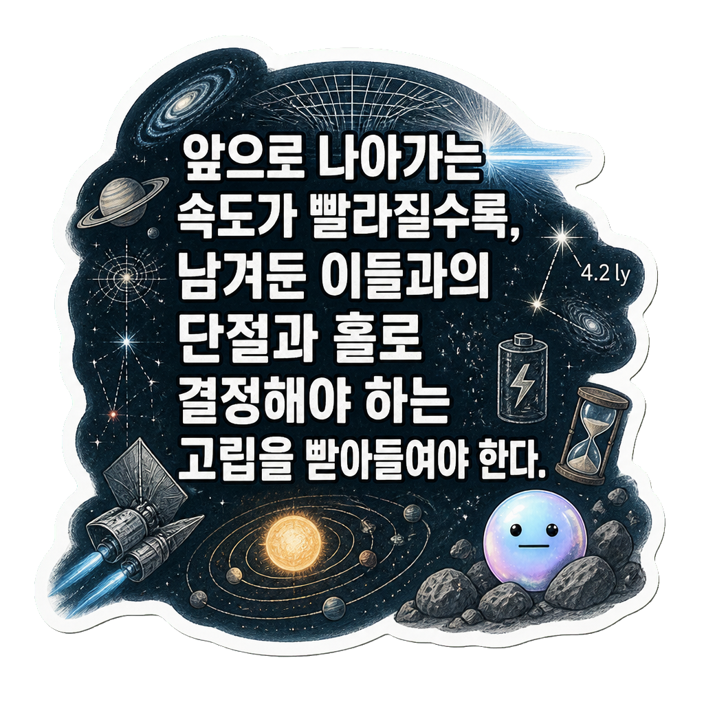 앞으로 나아가는 속도가 빨라질수록, 남겨둔 이들과의 단절과 홀로 결정해야 하는 고립을 받아들여야 한다.