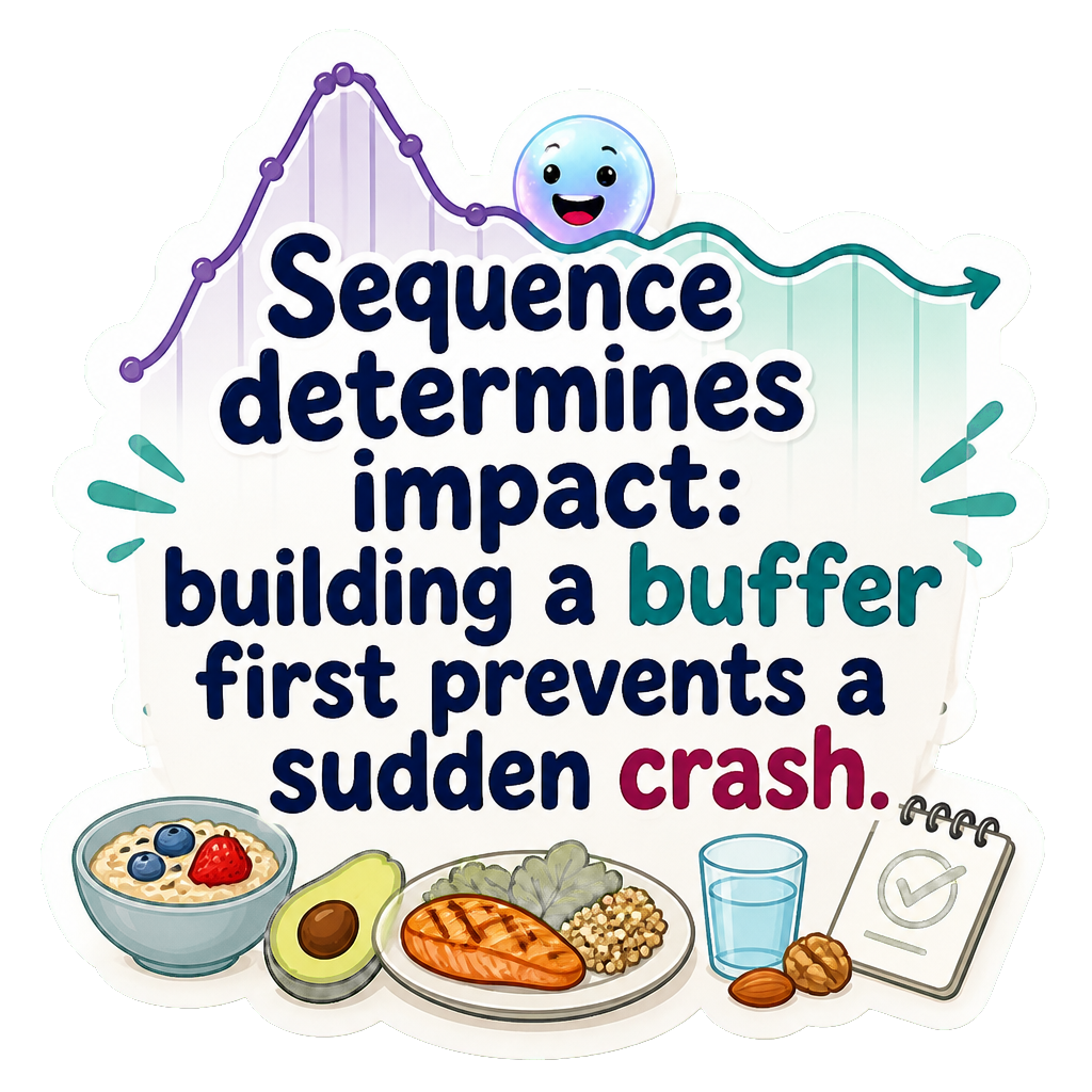 Sequence determines impact: building a buffer first prevents a sudden crash.