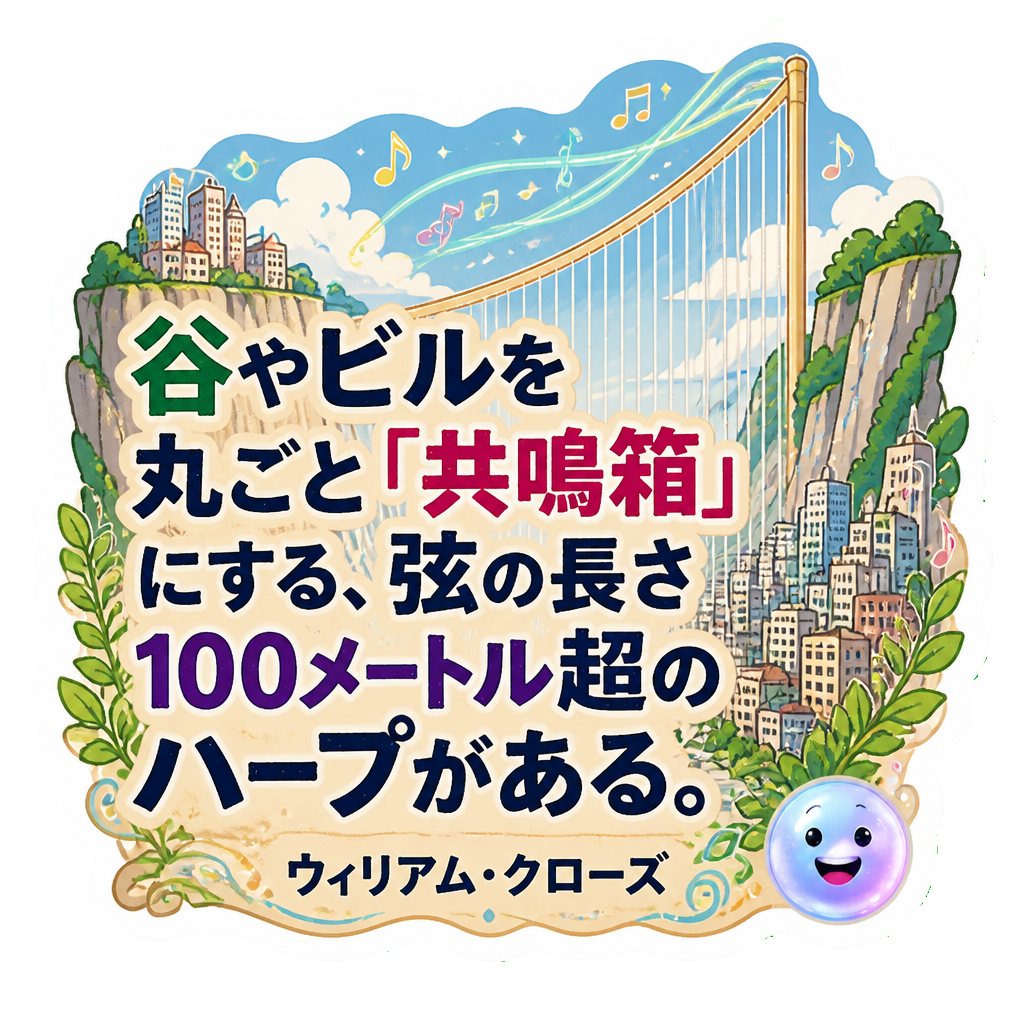 谷やビルを丸ごと「共鳴箱」にする、弦の長さ100メートル超のハープがある。