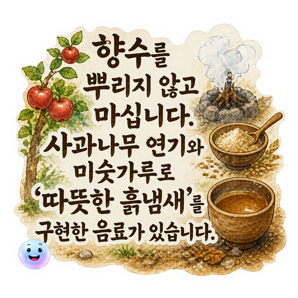 향수를 뿌리지 않고 마십니다. 사과나무 연기와 미숫가루로 '따뜻한 흙냄새'를 구현한 음료가 있습니다.