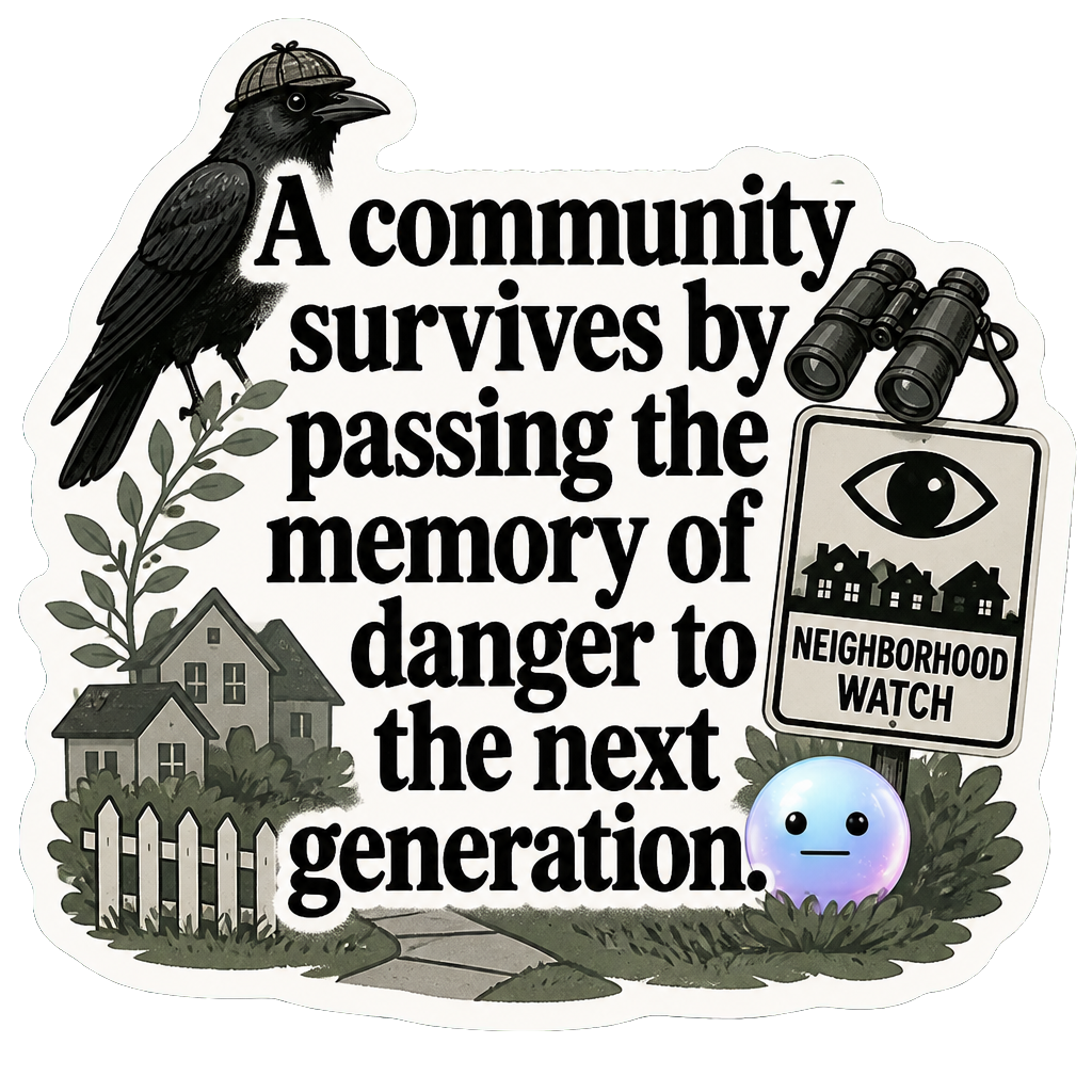 A community survives by passing the memory of danger to the next generation.