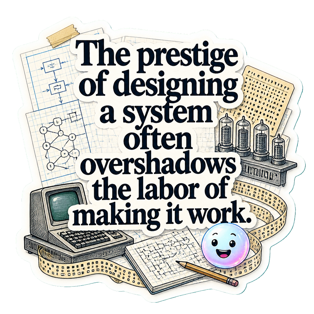 The prestige of designing a system often overshadows the labor of making it work.