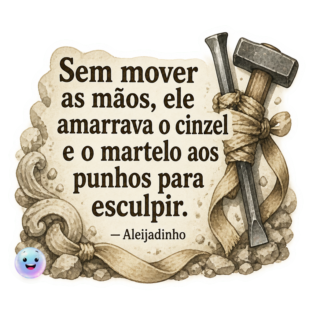 Sem mover as mãos, ele amarrava o cinzel e o martelo aos punhos para esculpir.