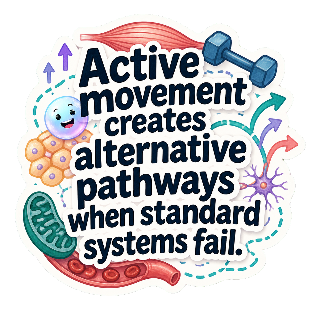 Active movement creates alternative pathways when standard systems fail.