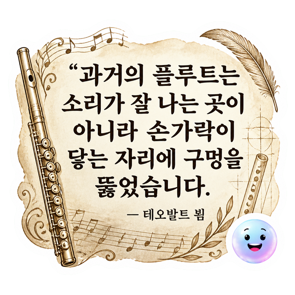 과거의 플루트는 소리가 잘 나는 곳이 아니라 손가락이 닿는 자리에 구멍을 뚫었습니다.