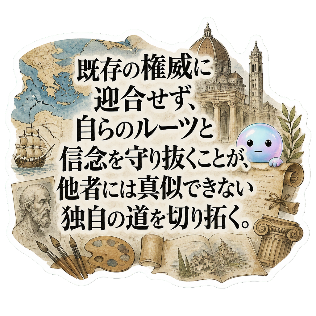 既存の権威に迎合せず、自らのルーツと信念を守り抜くことが、他者には真似できない独自の道を切り拓く。