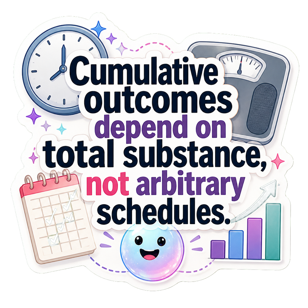 Cumulative outcomes depend on total substance, not arbitrary schedules.