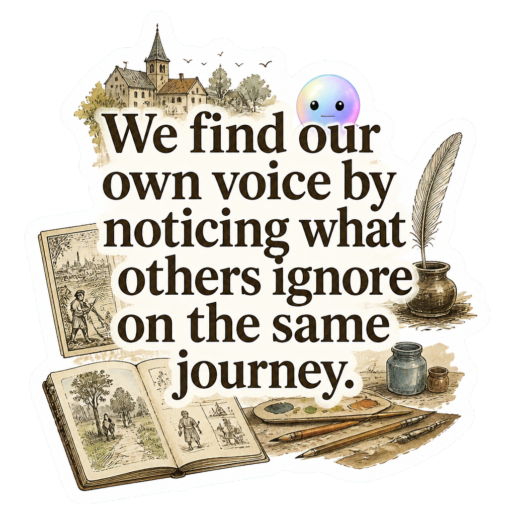 We find our own voice by noticing what others ignore on the same journey.