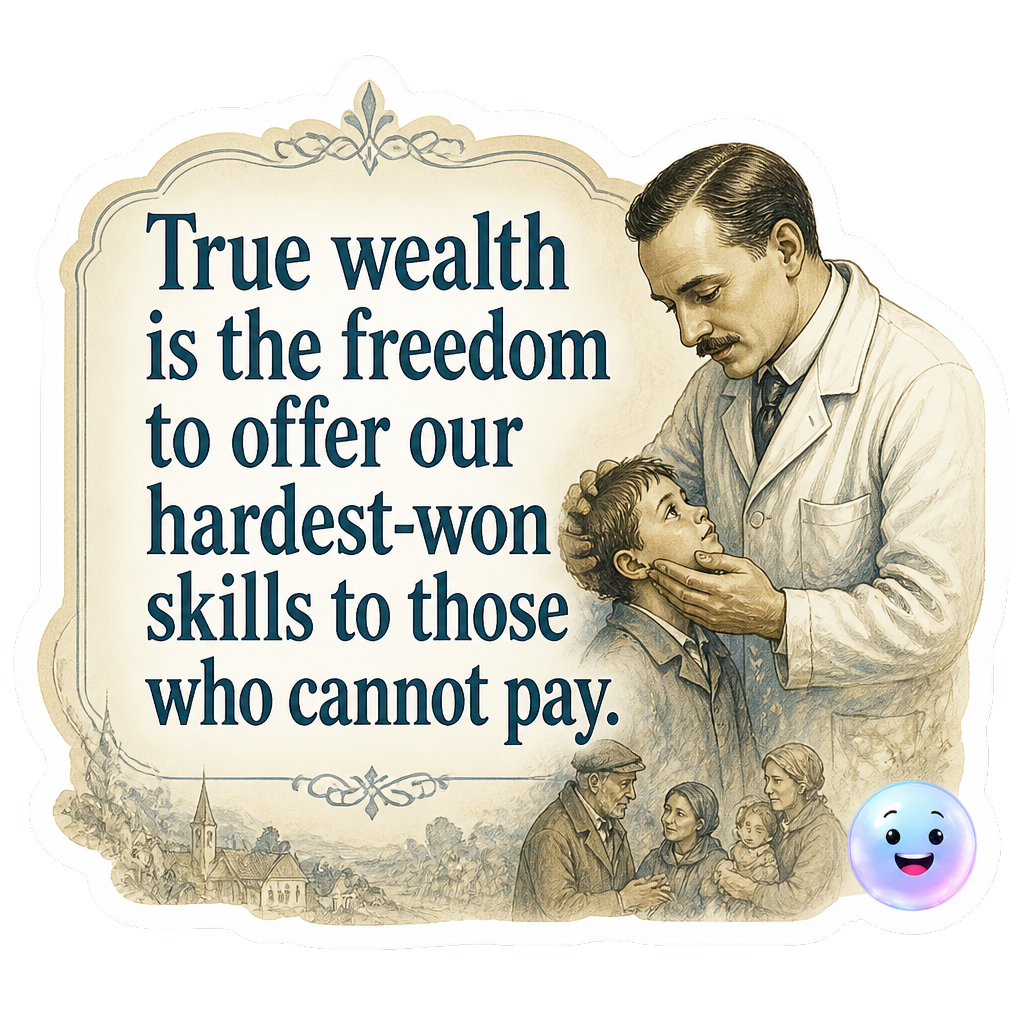 True wealth is the freedom to offer our hardest-won skills to those who cannot pay.