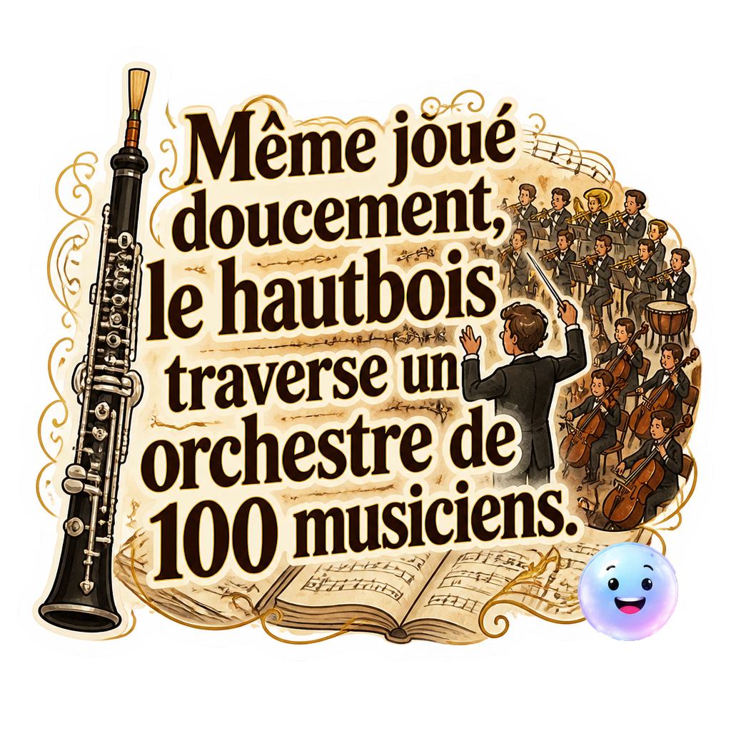 Même joué doucement, le hautbois traverse un orchestre de 100 musiciens.