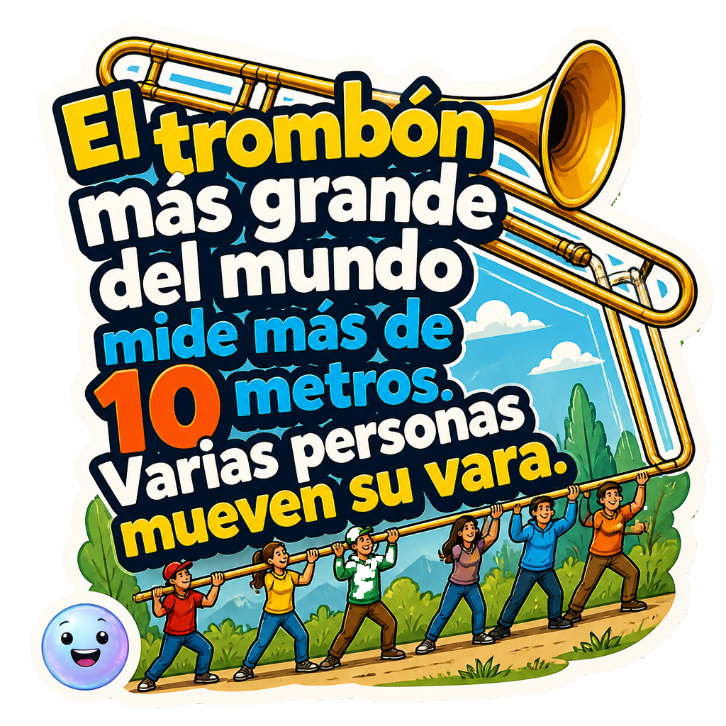 El trombón más grande del mundo mide más de 10 metros. Varias personas mueven su vara.