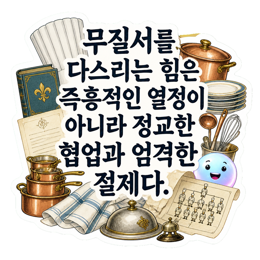 무질서를 다스리는 힘은 즉흥적인 열정이 아니라 정교한 협업과 엄격한 절제다.