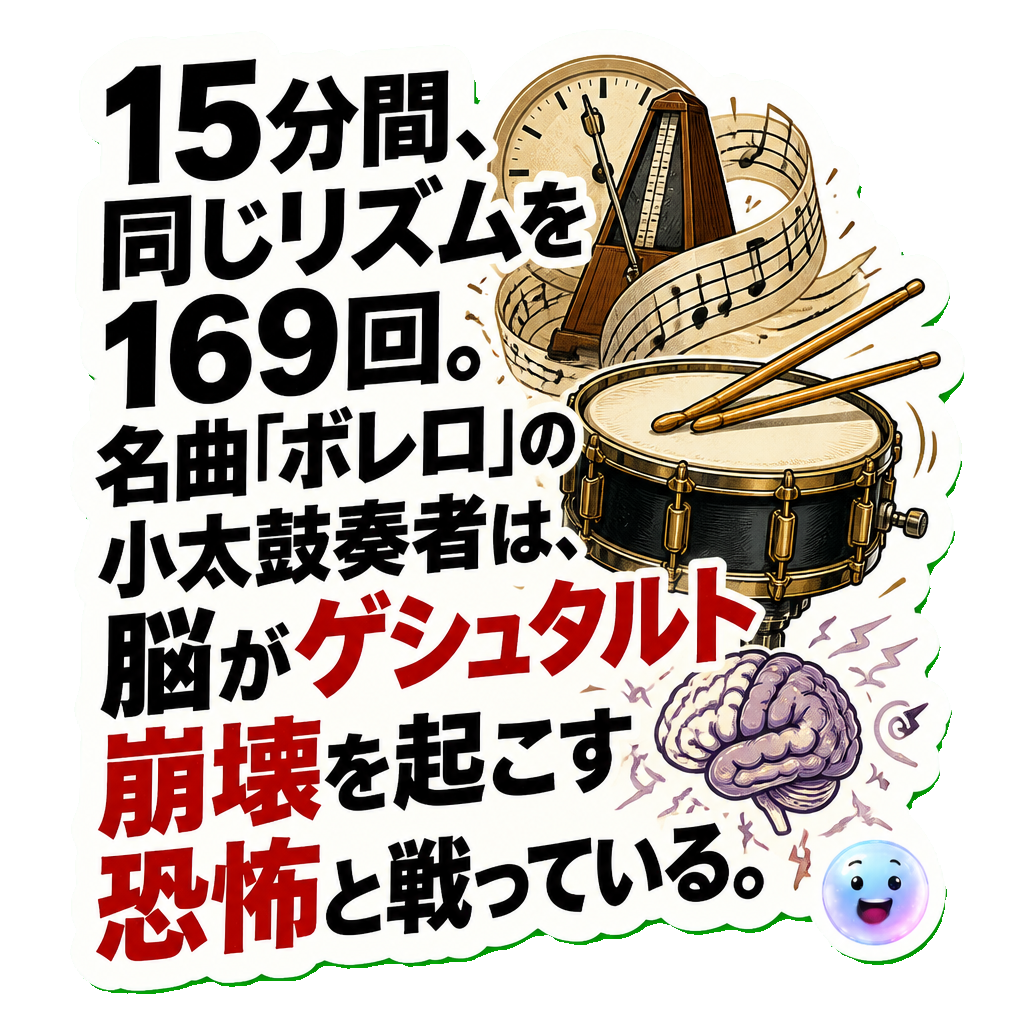 15分間、同じリズムを169回。名曲「ボレロ」の小太鼓奏者は、脳がゲシュタルト崩壊を起こす恐怖と戦っている。