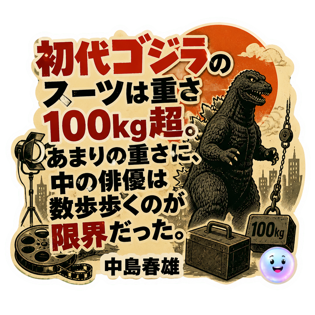 初代ゴジラのスーツは重さ100kg超。あまりの重さに、中の俳優は数歩歩くのが限界だった。