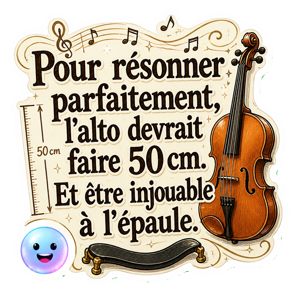 Pour résonner parfaitement, l'alto devrait faire 50 cm. Et être injouable à l'épaule.