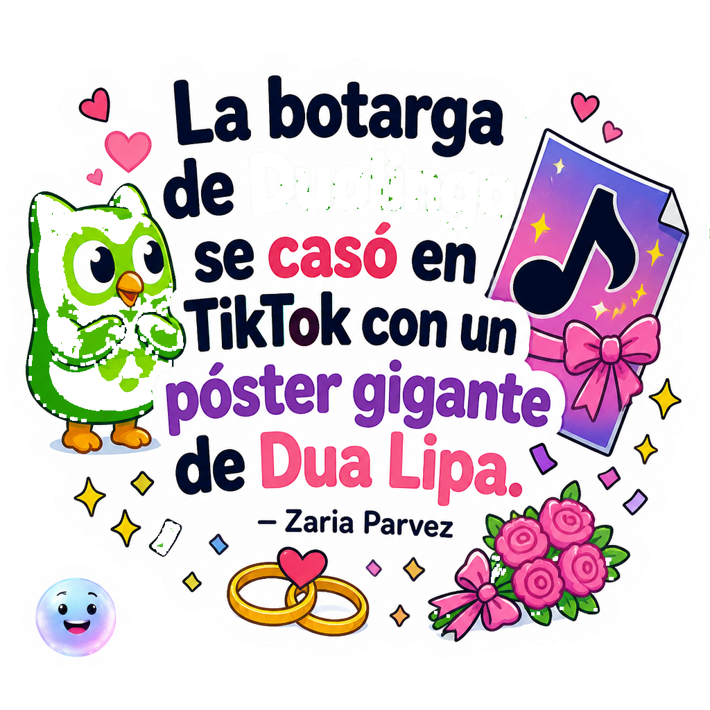 La botarga de Duolingo se casó en TikTok con un póster gigante de Dua Lipa.