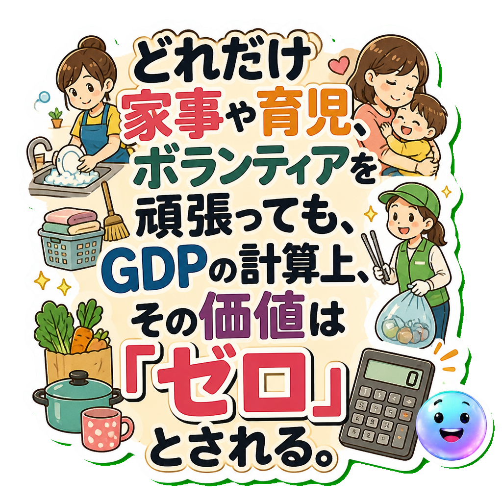 どれだけ家事や育児、ボランティアを頑張っても、GDPの計算上、その価値は「ゼロ」とされる。