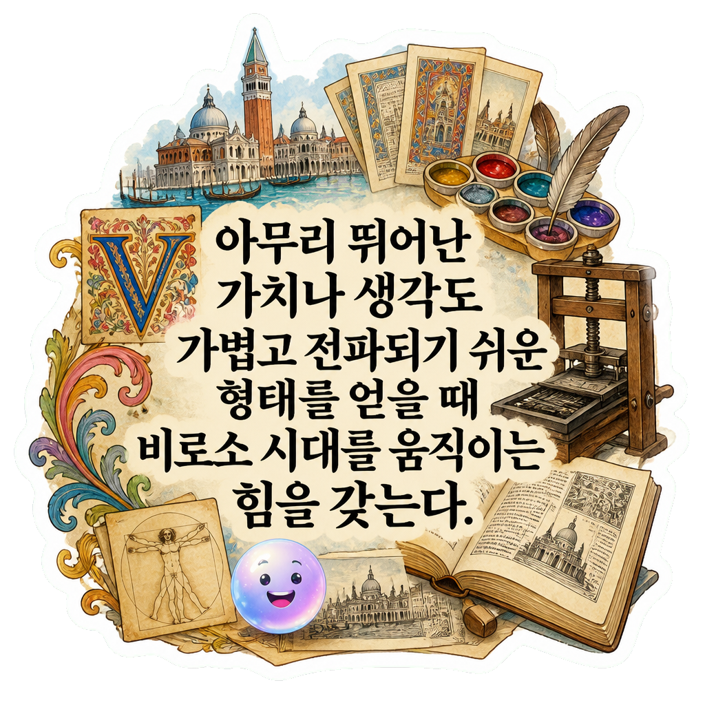 아무리 뛰어난 가치나 생각도 가볍고 전파되기 쉬운 형태를 얻을 때 비로소 시대를 움직이는 힘을 갖는다.