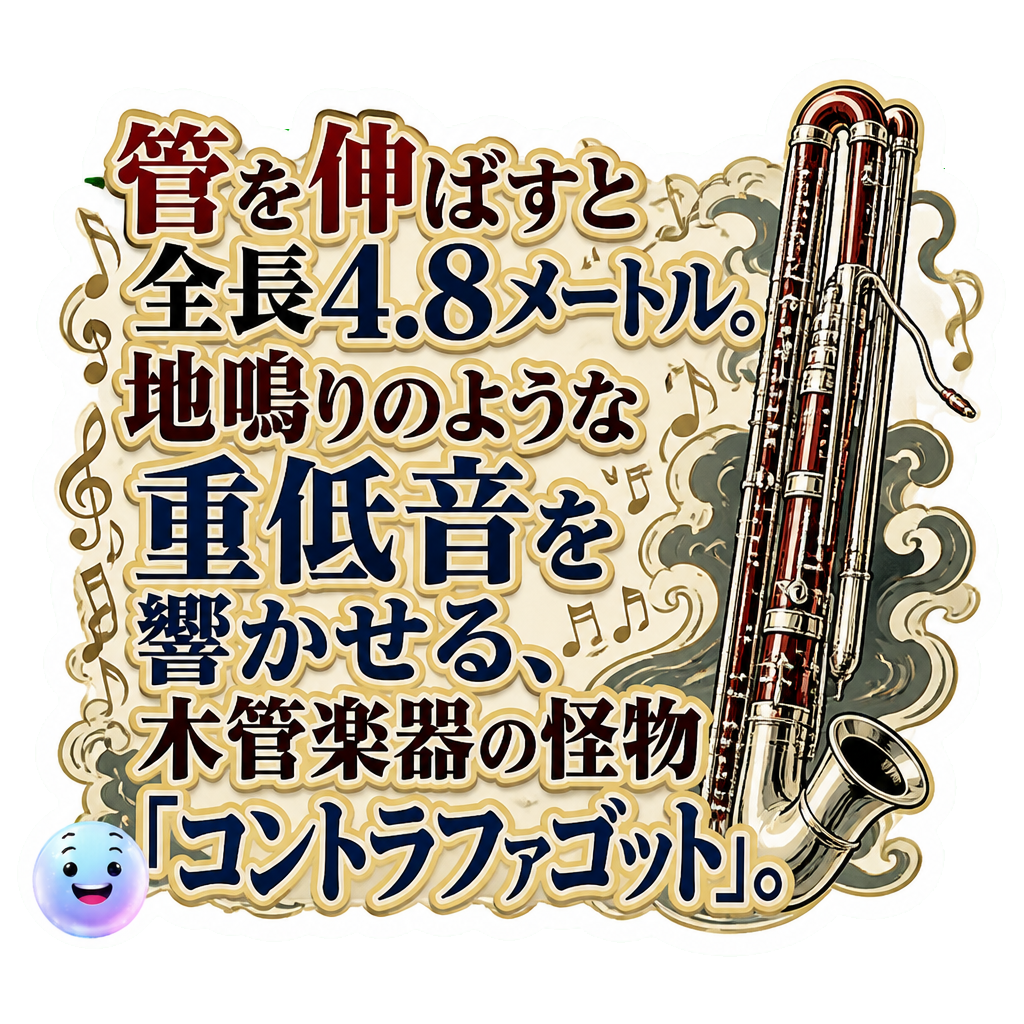 管を伸ばすと全長4.8メートル。地鳴りのような重低音を響かせる、木管楽器の怪物「コントラファゴット」。