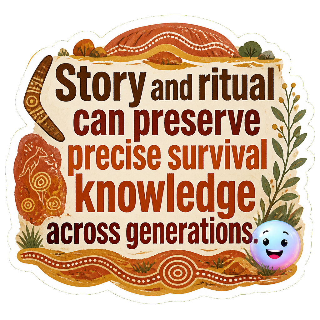 Story and ritual can preserve precise survival knowledge across generations.