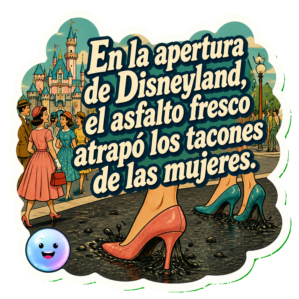 En la apertura de Disneyland, el asfalto fresco atrapó los tacones de las mujeres.