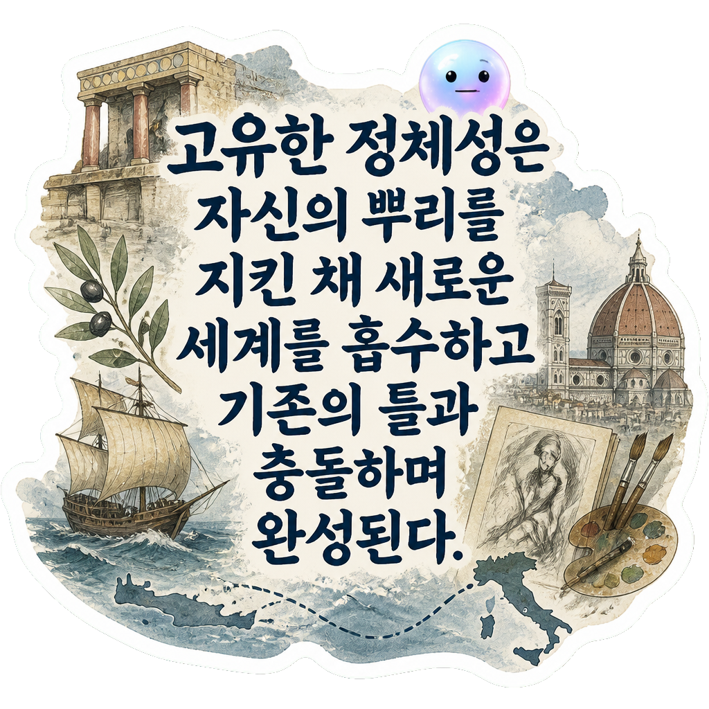 고유한 정체성은 자신의 뿌리를 지킨 채 새로운 세계를 흡수하고 기존의 틀과 충돌하며 완성된다.