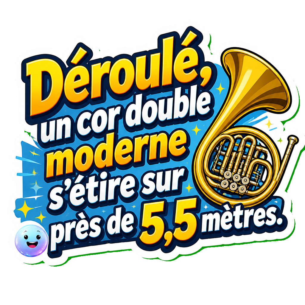 Déroulé, un cor double moderne s'étire sur près de 5,5 mètres.