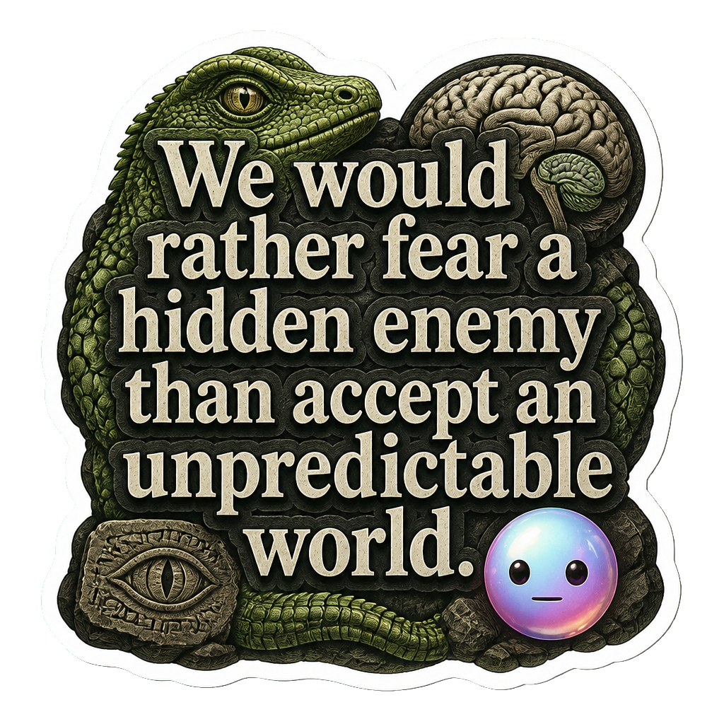 We would rather fear a hidden enemy than accept an unpredictable world.