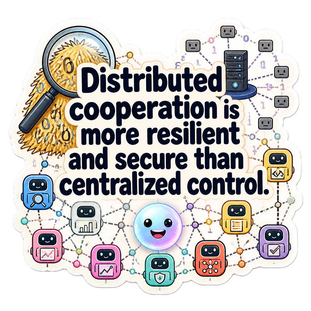 Distributed cooperation is more resilient and secure than centralized control.