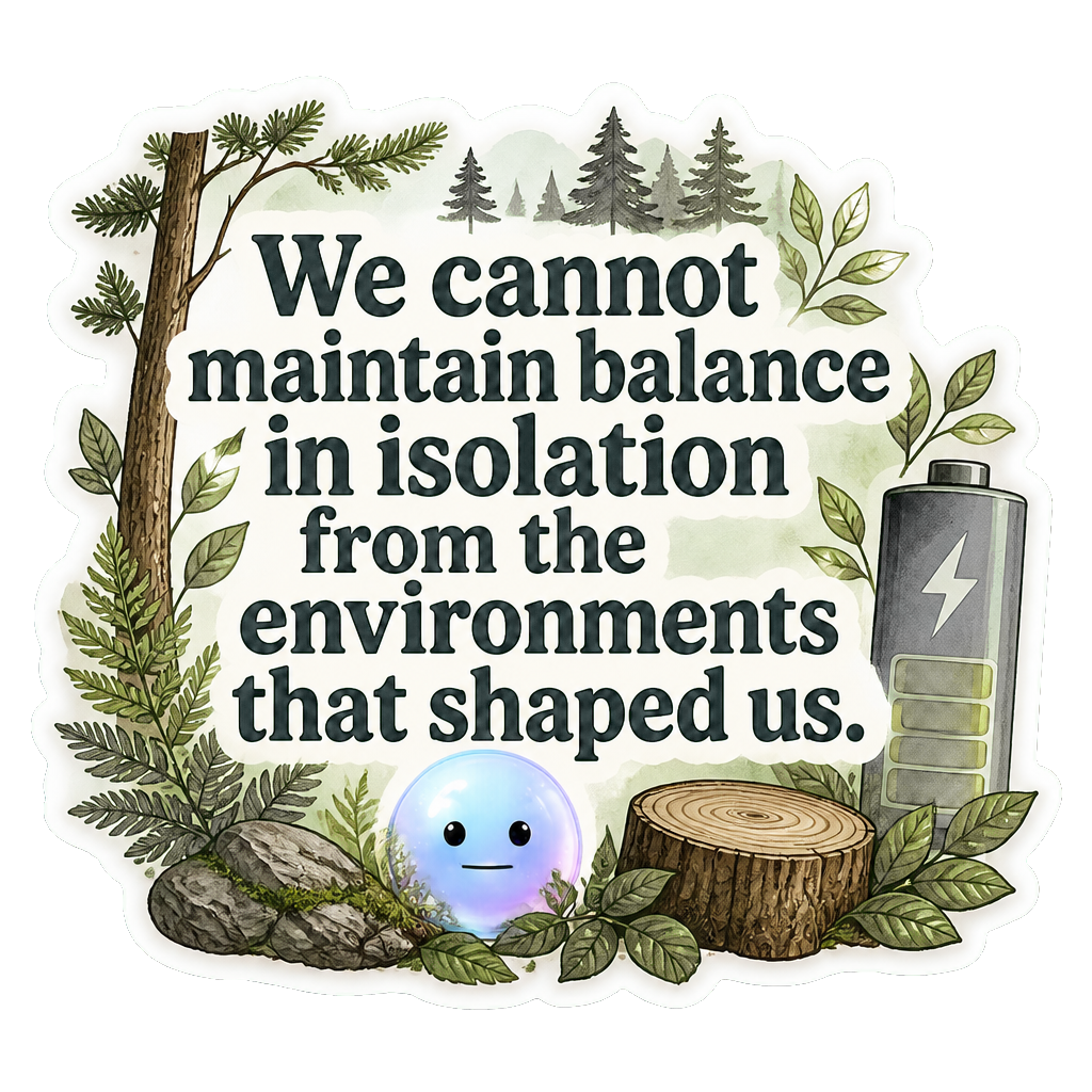 We cannot maintain balance in isolation from the environments that shaped us.