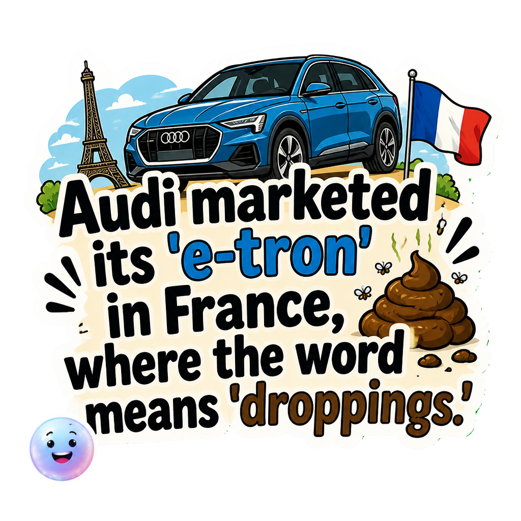 Audi marketed its 'e-tron' in France, where the word means 'droppings.'