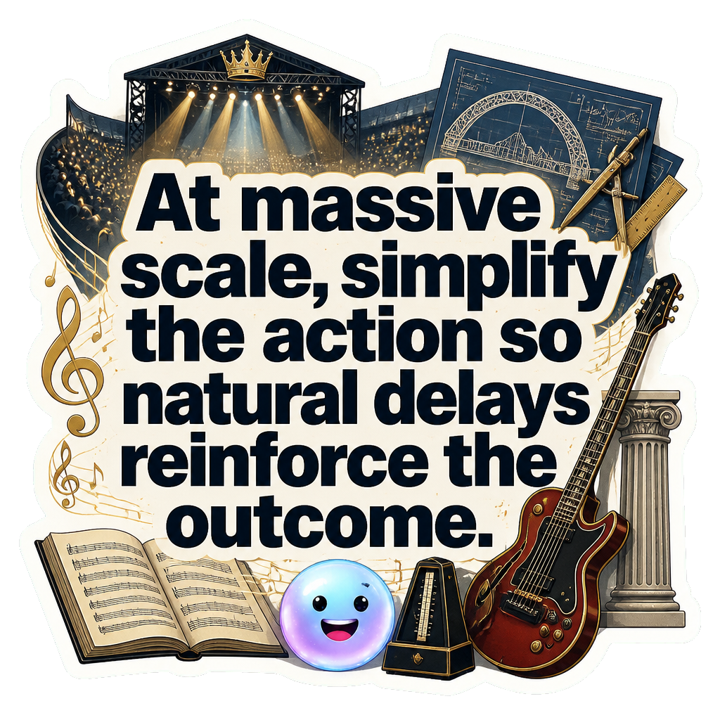 At massive scale, simplify the action so natural delays reinforce the outcome.
