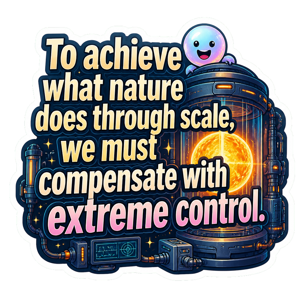 To achieve what nature does through scale, we must compensate with extreme control.