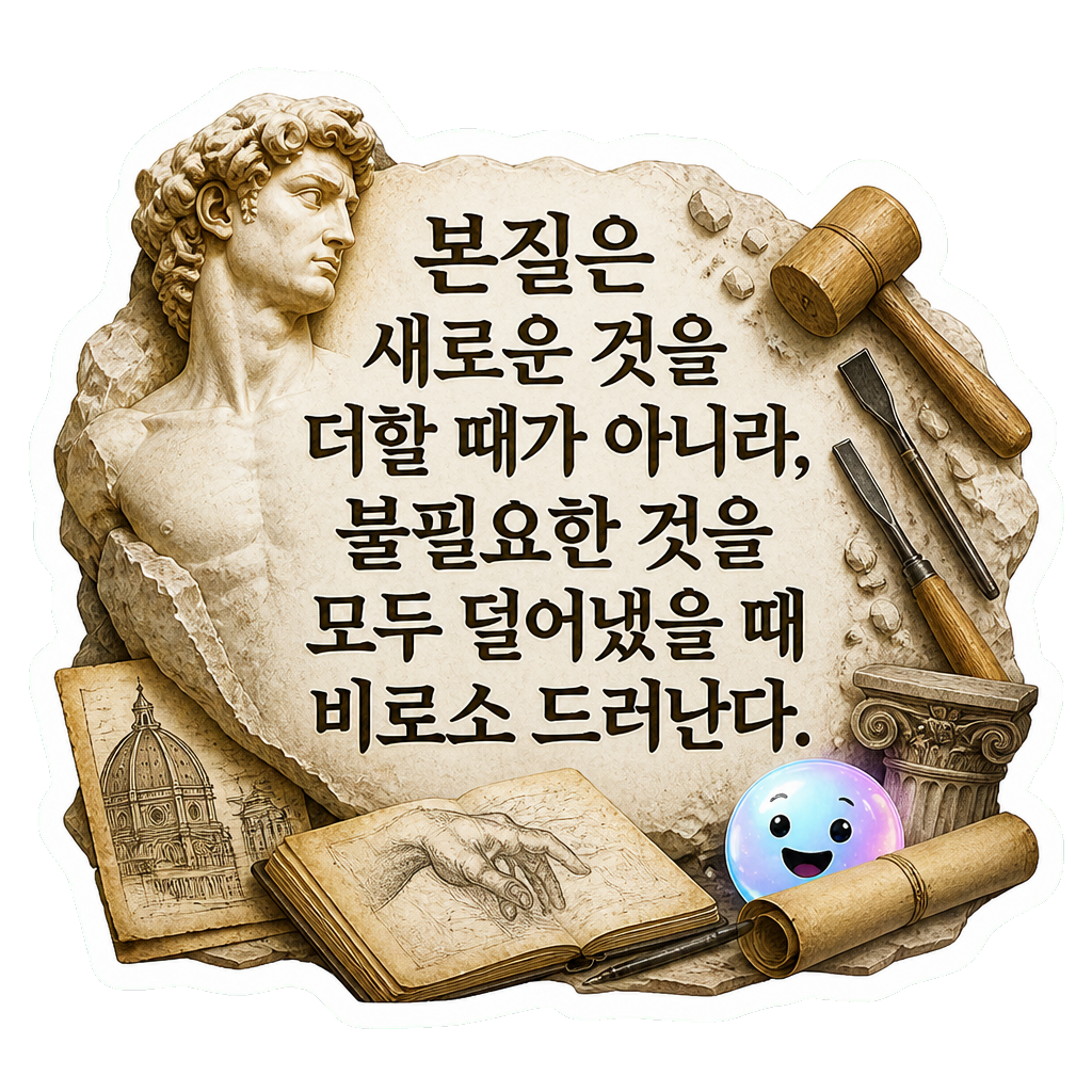 본질은 새로운 것을 더할 때가 아니라, 불필요한 것을 모두 덜어냈을 때 비로소 드러난다.
