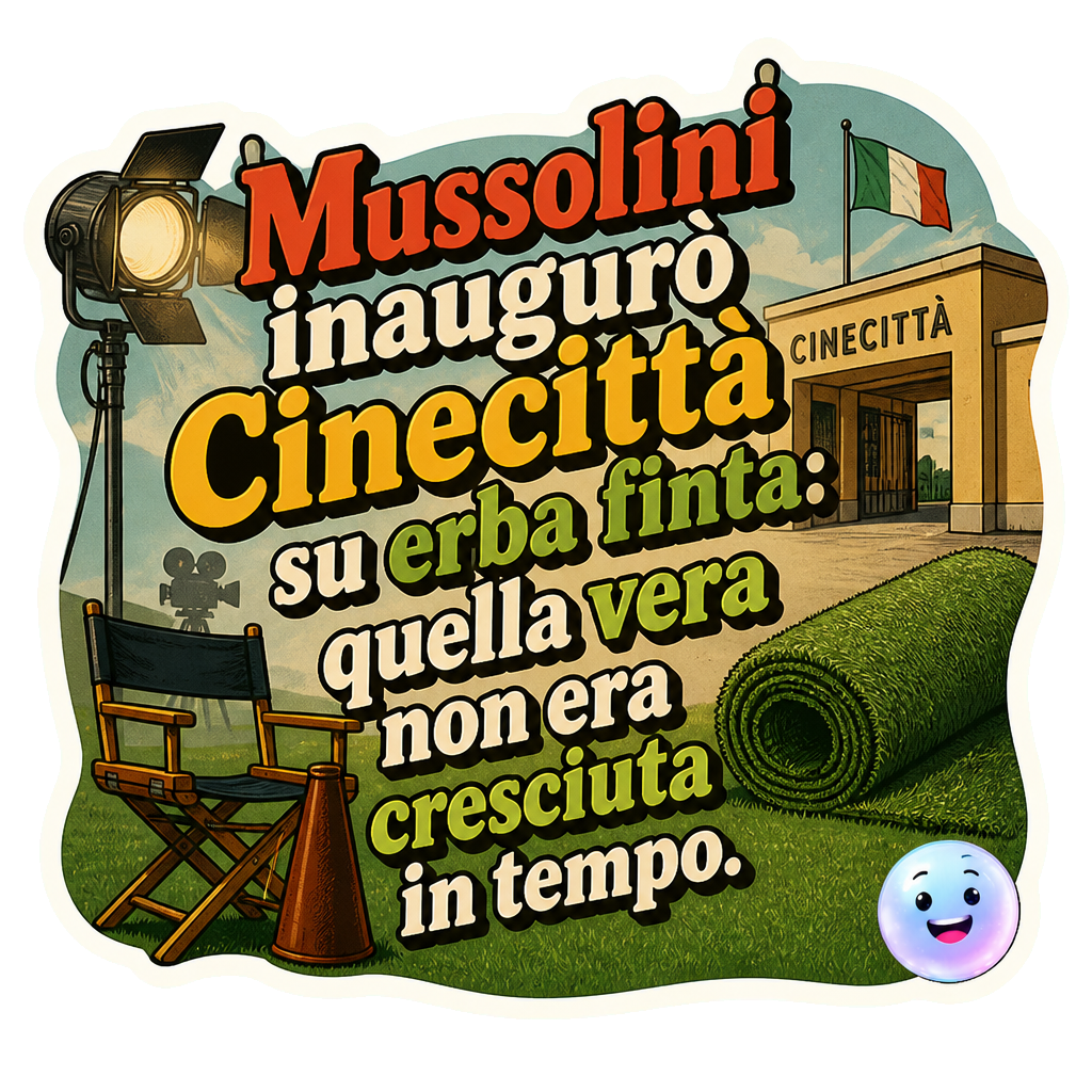 Mussolini inaugurò Cinecittà su erba finta: quella vera non era cresciuta in tempo.