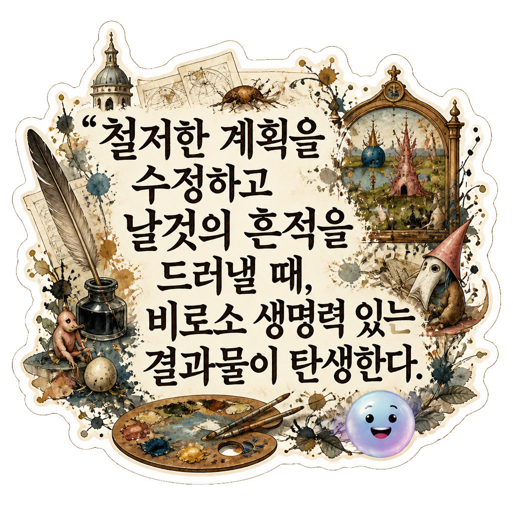 철저한 계획을 수정하고 날것의 흔적을 드러낼 때, 비로소 생명력 있는 결과물이 탄생한다.