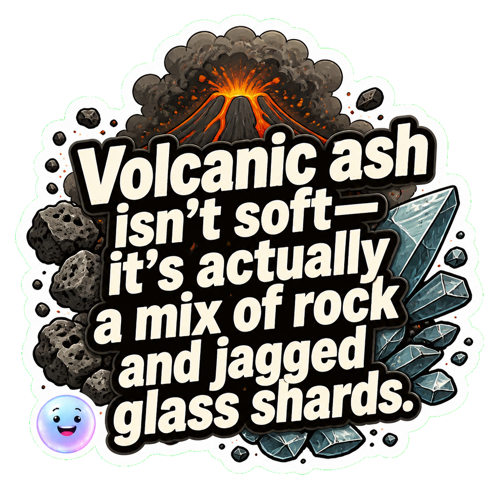 Volcanic ash isn't soft—it's actually a mix of rock and jagged glass shards.