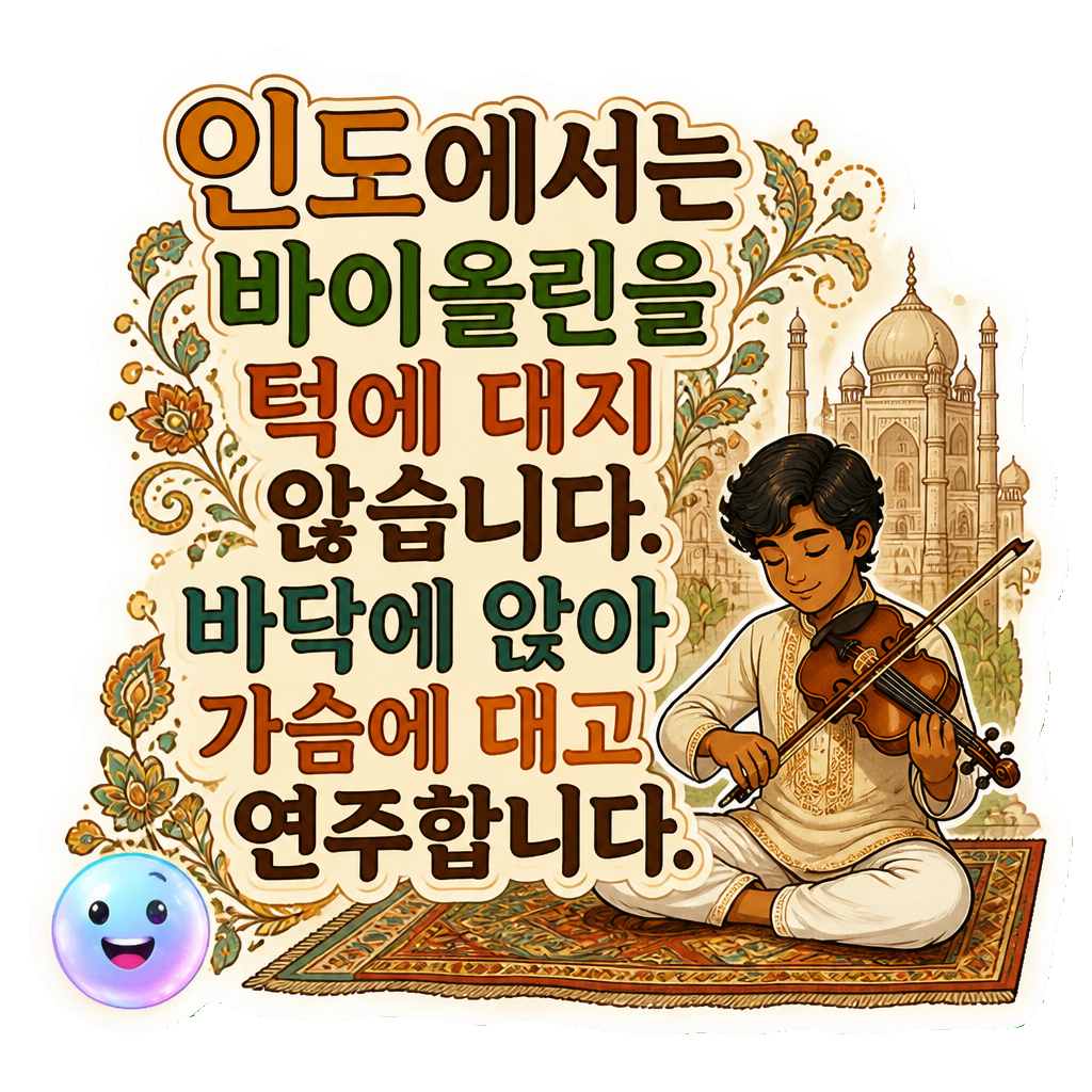 인도에서는 바이올린을 턱에 대지 않습니다. 바닥에 앉아 가슴에 대고 연주합니다.