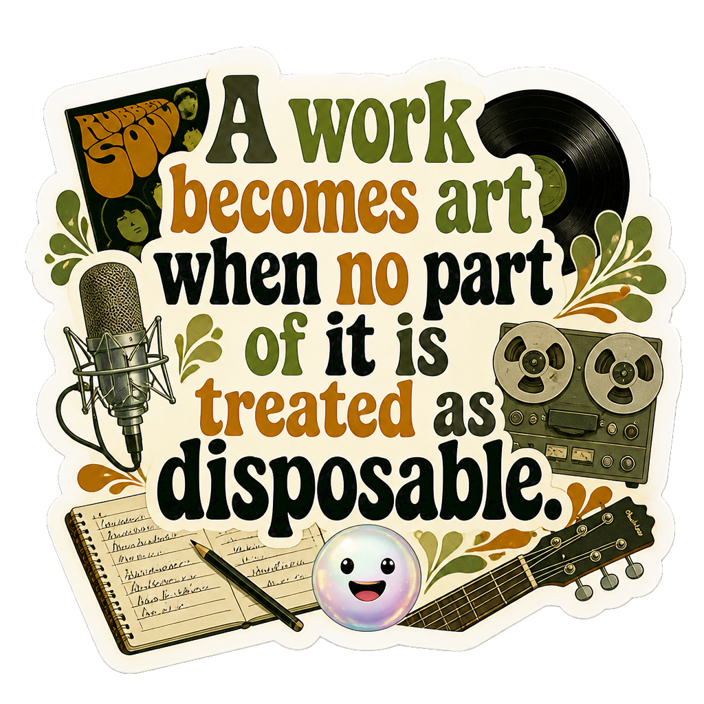 A work becomes art when no part of it is treated as disposable.
