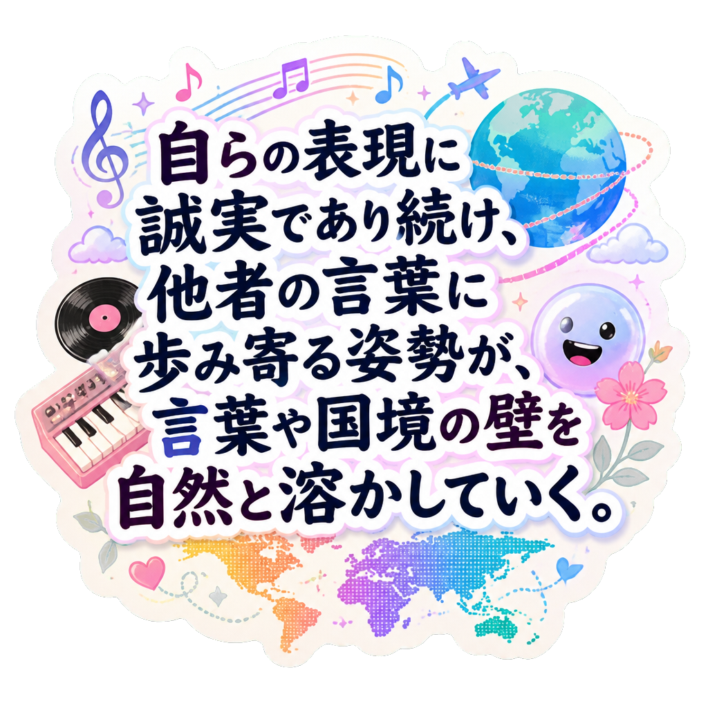 自らの表現に誠実であり続け、他者の言葉に歩み寄る姿勢が、言葉や国境の壁を自然と溶かしていく。
