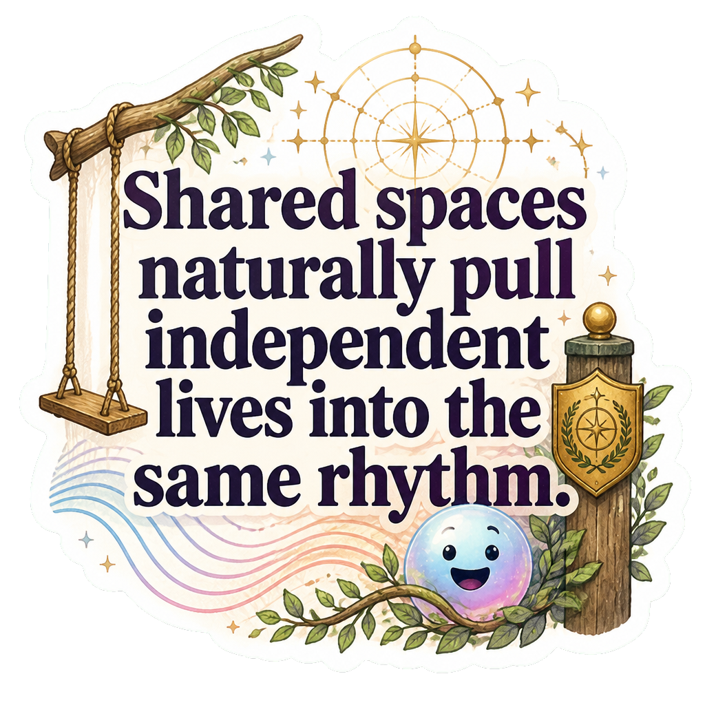 Shared spaces naturally pull independent lives into the same rhythm.