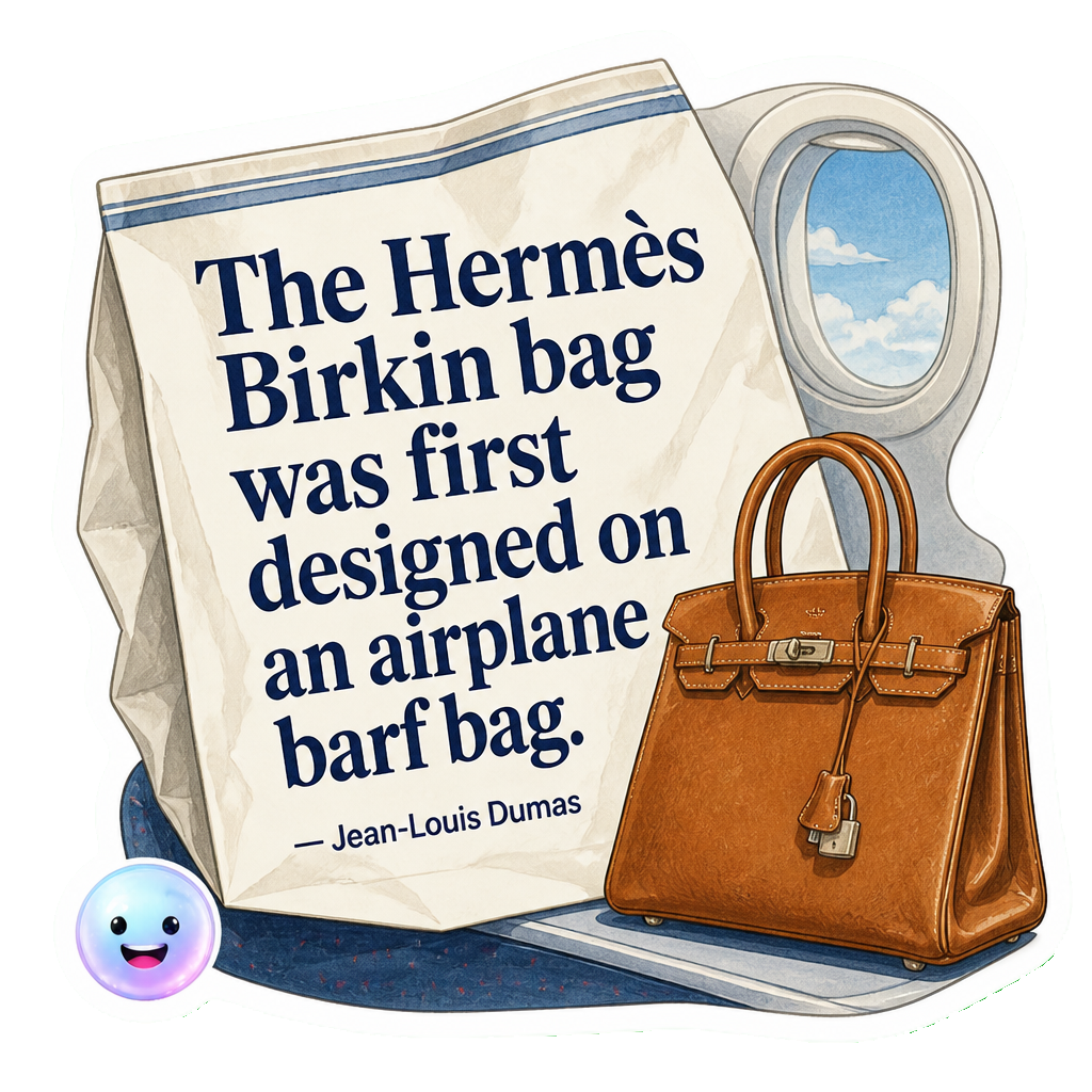 The Hermès Birkin bag was first designed on an airplane barf bag.