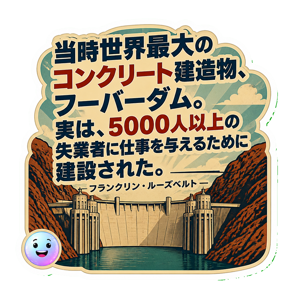 当時世界最大のコンクリート建造物、フーバーダム。実は、5000人以上の失業者に仕事を与えるために建設された。