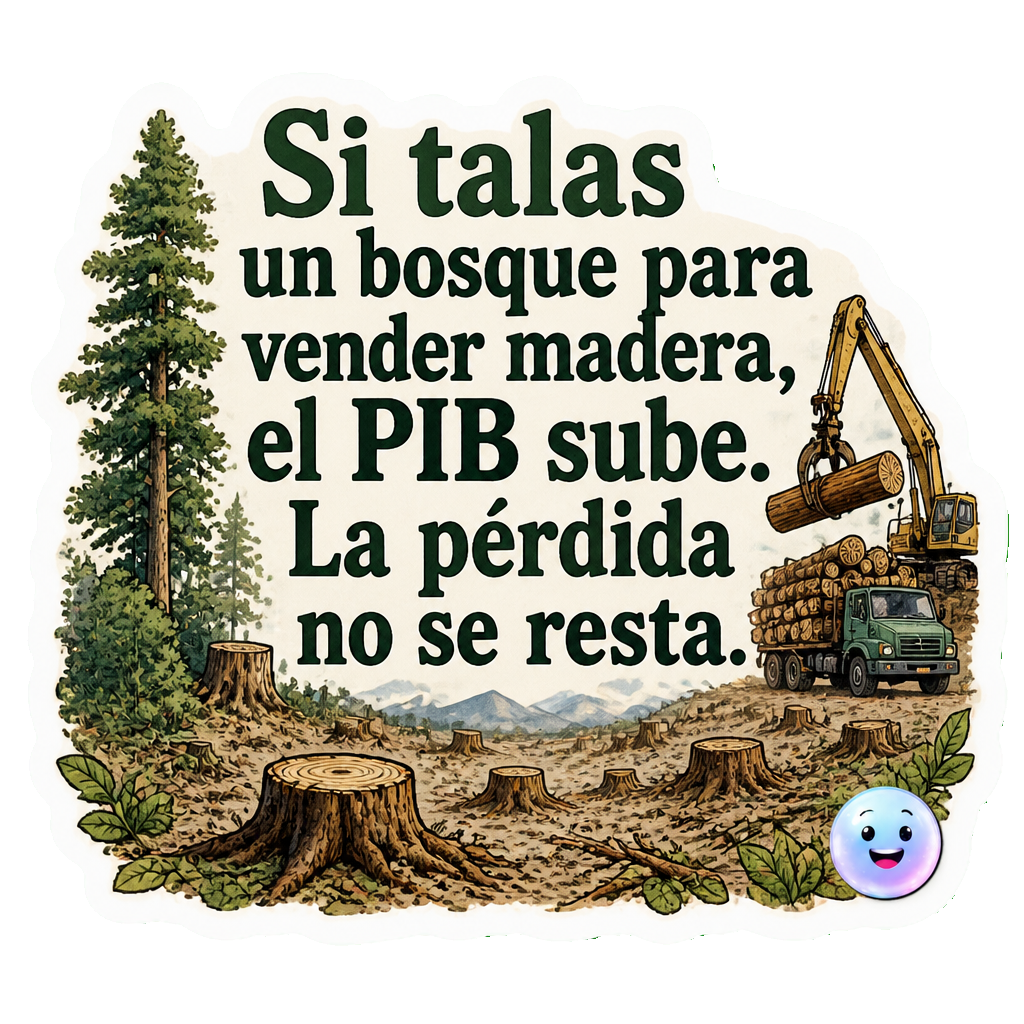 Si talas un bosque para vender madera, el PIB sube. La pérdida no se resta.