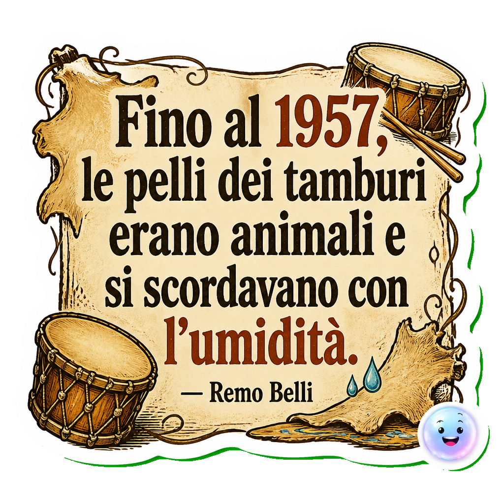 Fino al 1957, le pelli dei tamburi erano animali e si scordavano con l'umidità.
