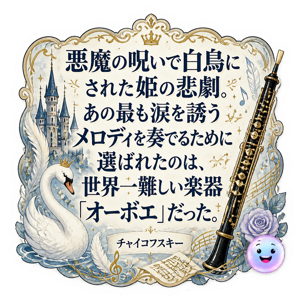悪魔の呪いで白鳥にされた姫の悲劇。あの最も涙を誘うメロディを奏でるために選ばれたのは、世界一難しい楽器「オーボエ」だった。