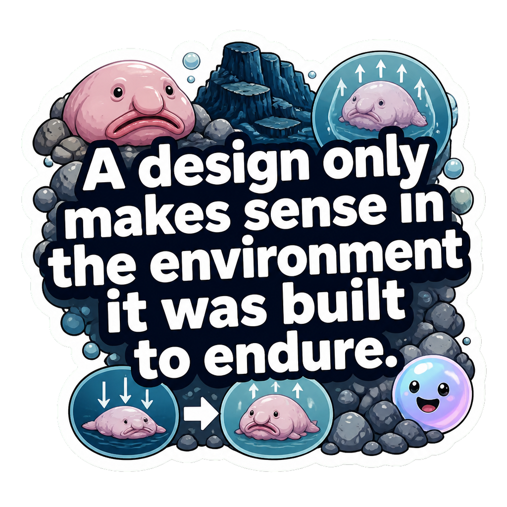 A design only makes sense in the environment it was built to endure.