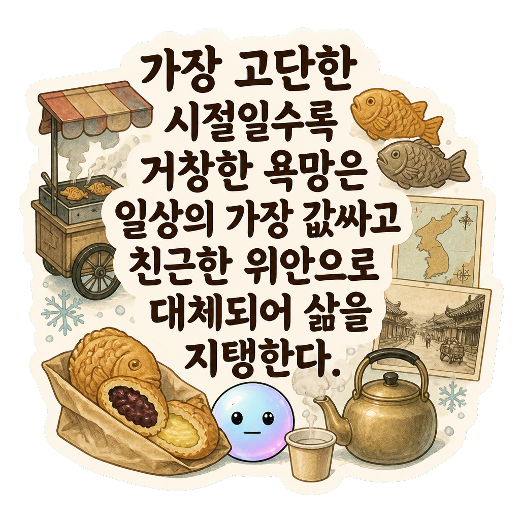 가장 고단한 시절일수록 거창한 욕망은 일상의 가장 값싸고 친근한 위안으로 대체되어 삶을 지탱한다.