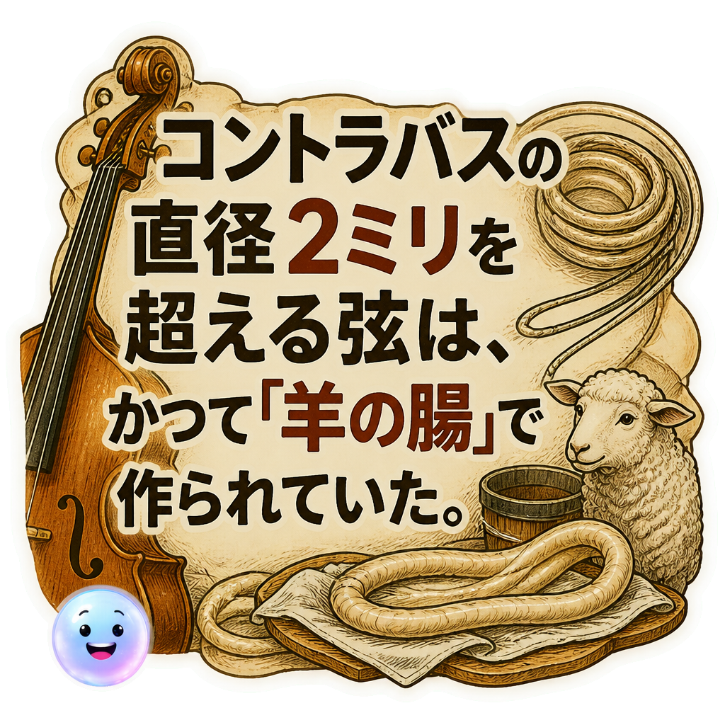コントラバスの直径2ミリを超える弦は、かつて「羊の腸」で作られていた。